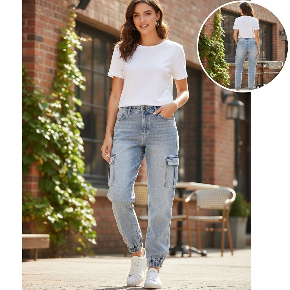 Kendall & Kylie Kali Mid Rise Knit Denim Jogger Jeans Venice Wash Size 5/6